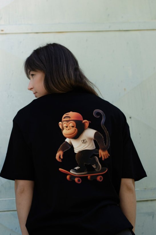 Unisex bílé / černé triko, s potiskem OPIČÁK FREDDY - Barva: Bílá, Velikost: S