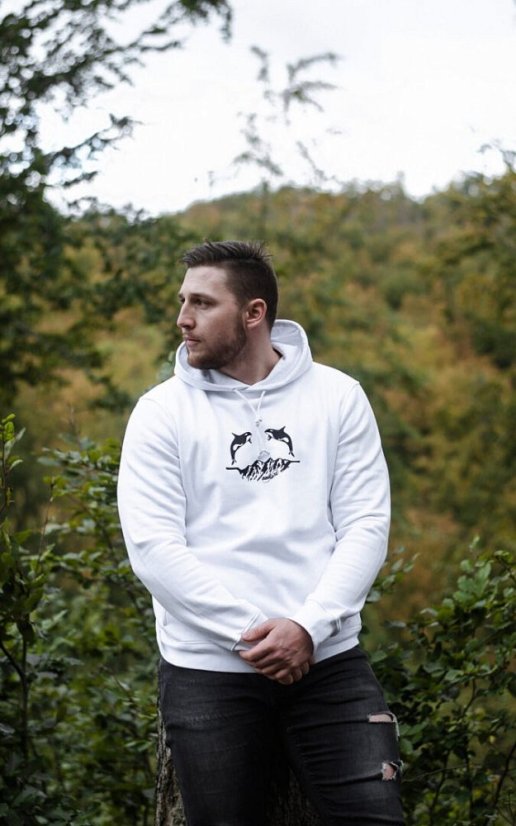 Unisex bílá mikina s kapucí „Volnost na vrcholu” - Barva: Bílá, Velikost: XL