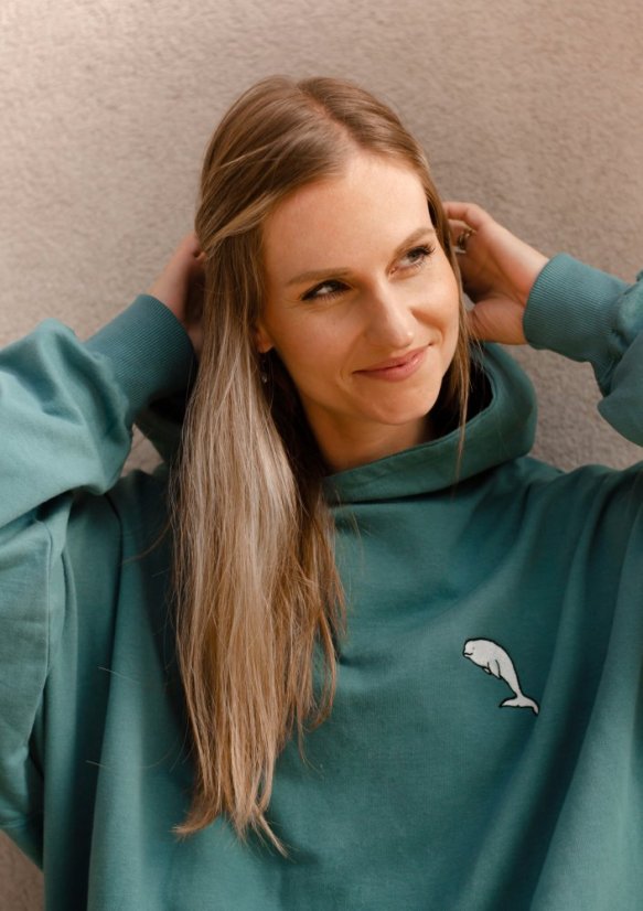Unisex šedozelená mikina z bio bavlny, s výšivkou "V Hlubinách" - Barva: Šedozelená, Velikost: M