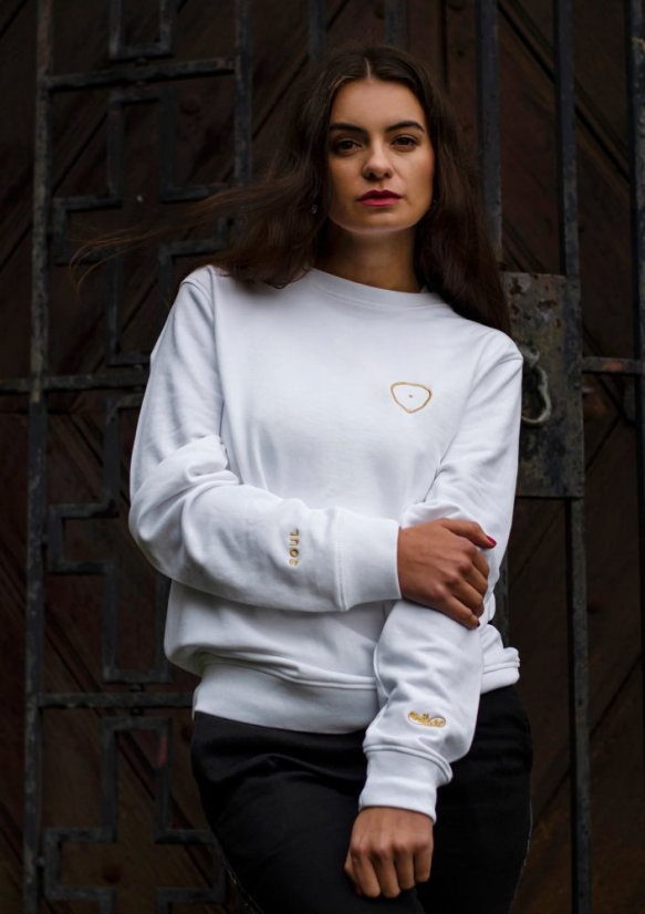Unisex bilá mikina z bio bavlny, s výšivkou SOUL - Barva: Bílá, Velikost: XXL