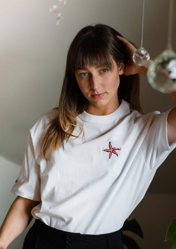 Unisex bílé triko, s výšivkou MOŘSKÁ HVĚZDICE - Barva: Bílá, Velikost: XL