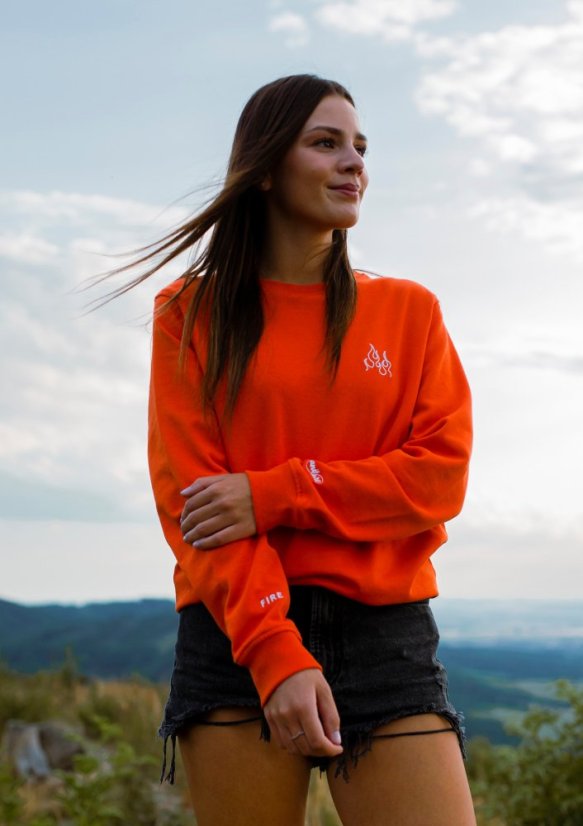 Unisex oranžová mikina z bio bavlny, s výšivkou FIRE - Barva: Oranžová, Velikost: M
