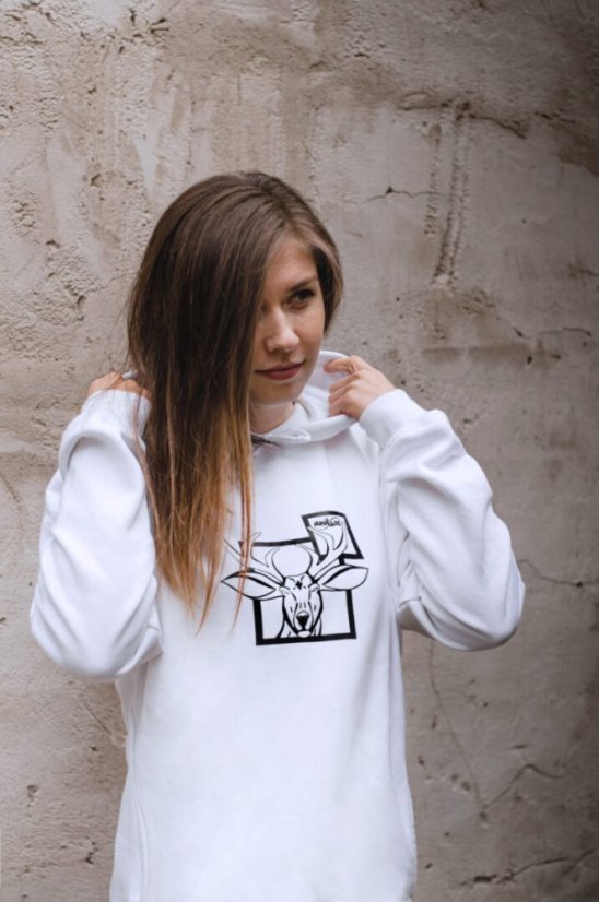 Unisex bílá mikina s kapucí „Duch lesa”