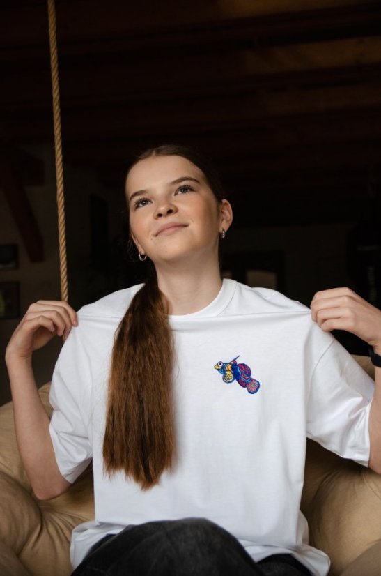 Unisex bílé triko, s výšivkou VŘETÉNKA MANDARÍN - Barva: Bílá, Velikost: L
