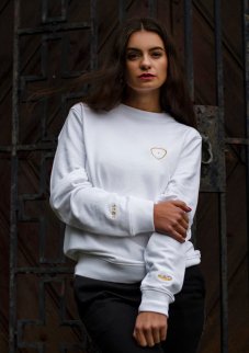 Unisex bilá mikina z bio bavlny, s výšivkou SOUL