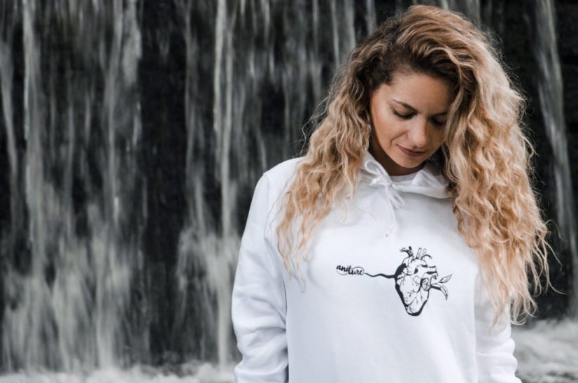 Unisex bílá mikina s kapucí „Zázrak planety" - Barva: Bílá, Velikost: L