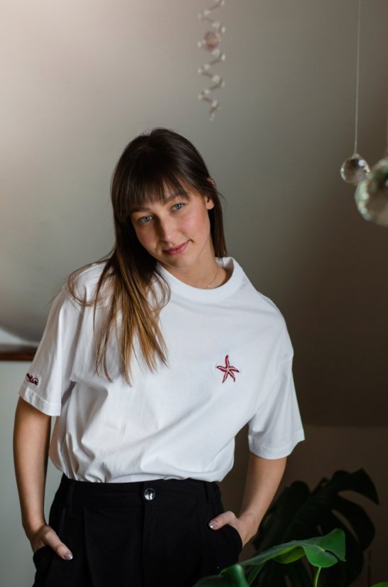 Unisex bílé triko, s výšivkou MOŘSKÁ HVĚZDICE