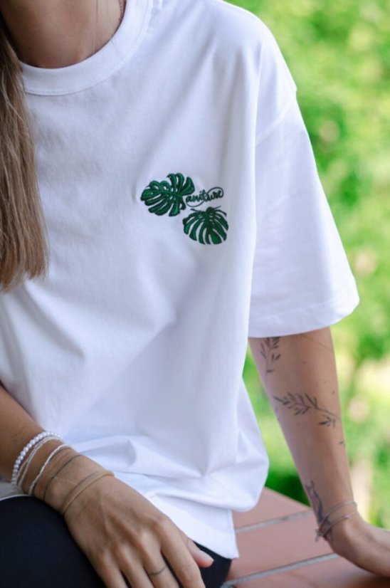 Unisex bílé triko, s výšivkou MONSTERA DELICIOSA - Barva: Bílá, Velikost: XL