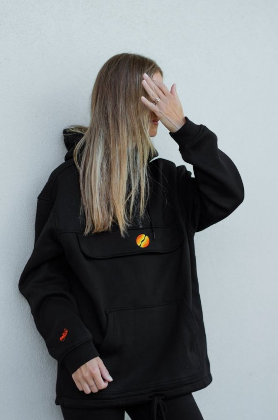Unisex černá mikina z bio bavlny, s výšivkou POLOKRUH - Barva: Černá, Velikost: S