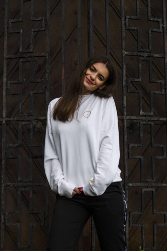 Unisex bilá mikina z bio bavlny, s výšivkou SOUL - Barva: Bílá, Velikost: L