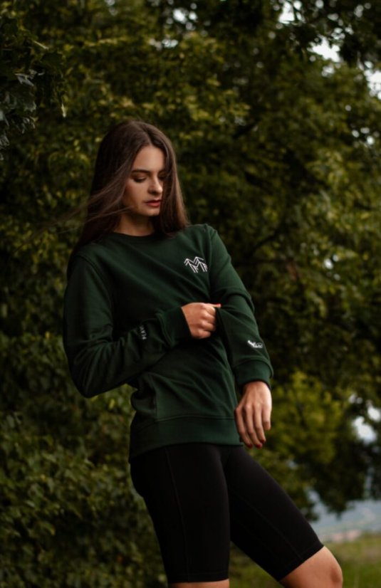 Unisex tmavě zelená mikina z bio bavlny, s výšivkou PLANET - Barva: Tmavě zelená, Velikost: S