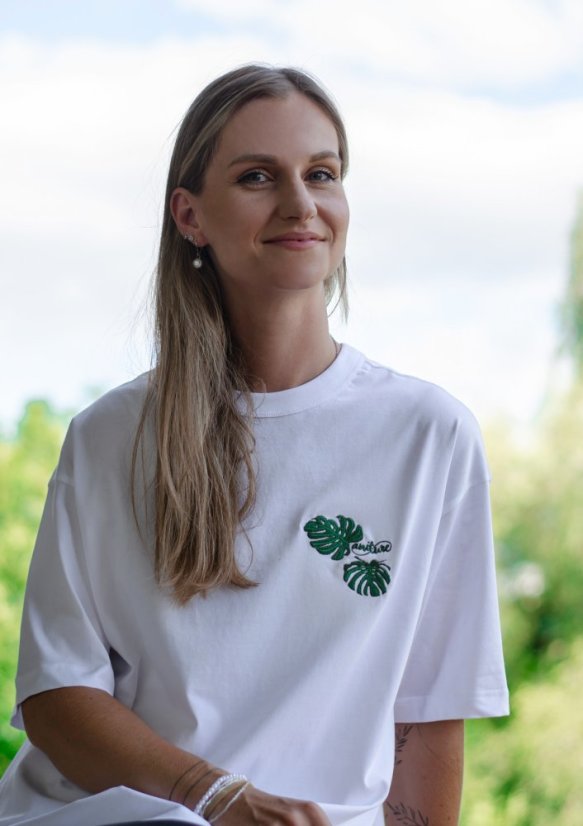 Unisex bílé triko, s výšivkou MONSTERA DELICIOSA - Barva: Bílá, Velikost: XL