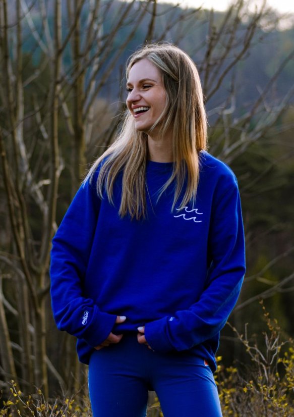 Unisex modrá mikina z bio bavlny, s výšivkou OCEAN - Barva: Modrá, Velikost: M