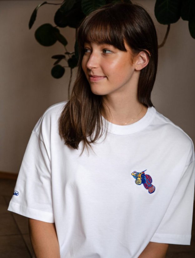 Unisex bílé triko, s výšivkou VŘETÉNKA MANDARÍN - Barva: Bílá, Velikost: L