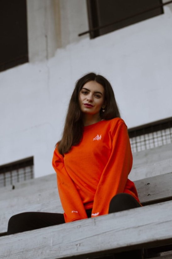 Unisex oranžová mikina z bio bavlny, s výšivkou FIRE - Barva: Oranžová, Velikost: M