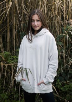 Unisex krémová mikina s kapucí, s výšivkou