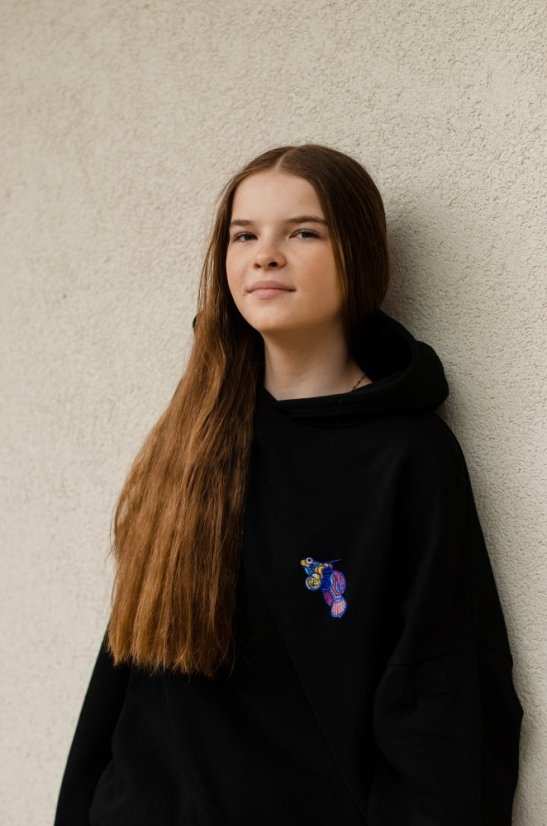 Unisex černá mikina z bio bavlny, s výšivkou VŘETÉNKA MANDARÍN - Barva: Černá, Velikost: L