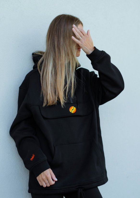 Unisex černá mikina z bio bavlny, s výšivkou POLOKRUH - Barva: Černá, Velikost: XL