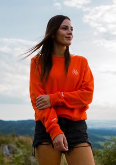 Unisex oranžová mikina z bio bavlny, s výšivkou FIRE