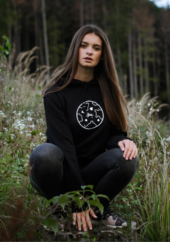 Unisex černá mikina s kapucí „Matka Země” - Barva: Černá, Velikost: XXL
