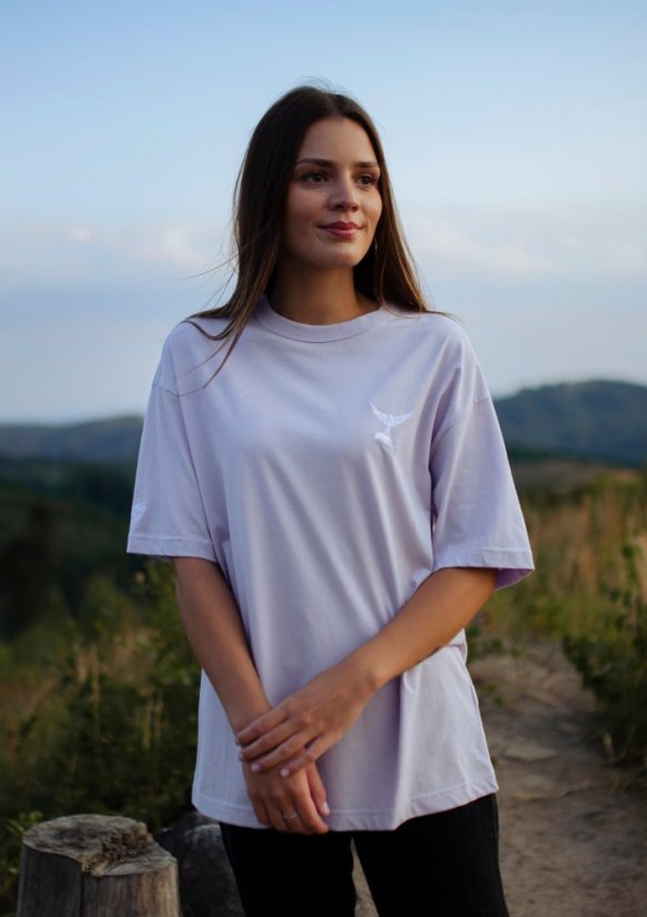 Unisex fialkové triko, s výšivkou HOLUBICE - Barva: Světle fialová, Velikost: S