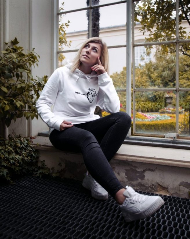 Unisex bílá mikina s kapucí „Zázrak planety" - Barva: Bílá, Velikost: L