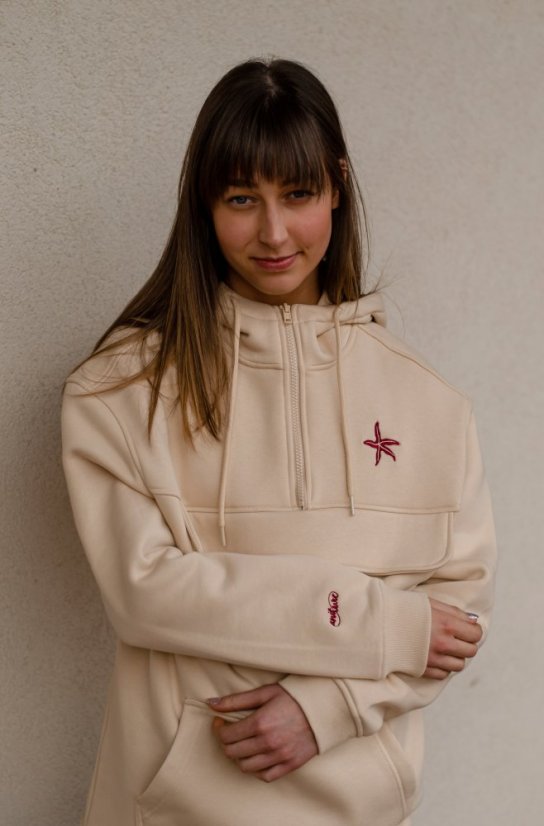 Unisex béžová mikina z bio bavlny, s výšivkou MOŘSKÁ HVĚZDICE - Barva: Béžová, Velikost: XL