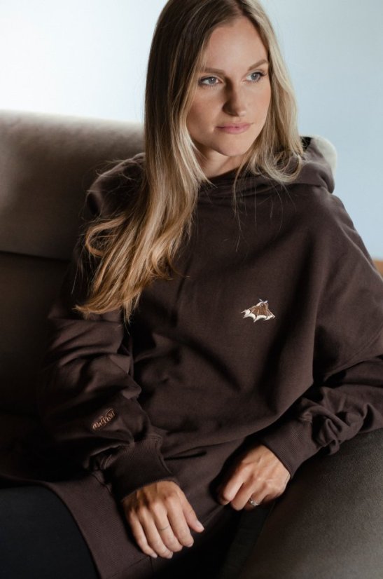 Unisex hnědá mikina z bio bavlny, s výšivkou CHOBOTNICE DUMBO - Barva: Hnědá, Velikost: M