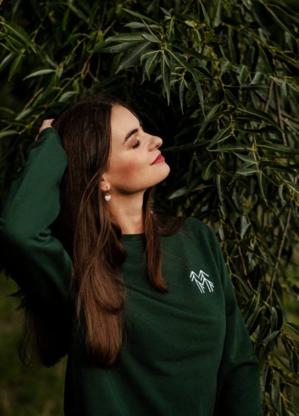 Unisex tmavě zelená mikina z bio bavlny, s výšivkou PLANET - Barva: Tmavě zelená, Velikost: S
