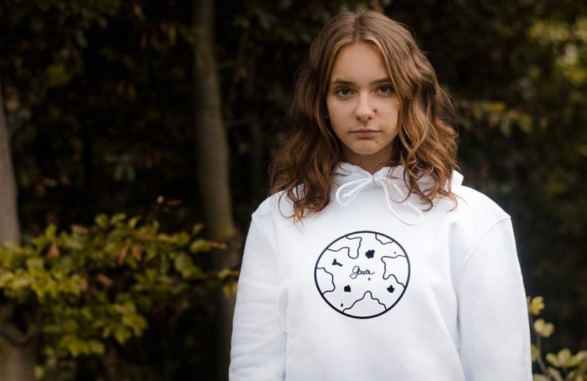 Unisex bílá mikina s kapucí „Matka Země” - Barva: Bílá, Velikost: XL