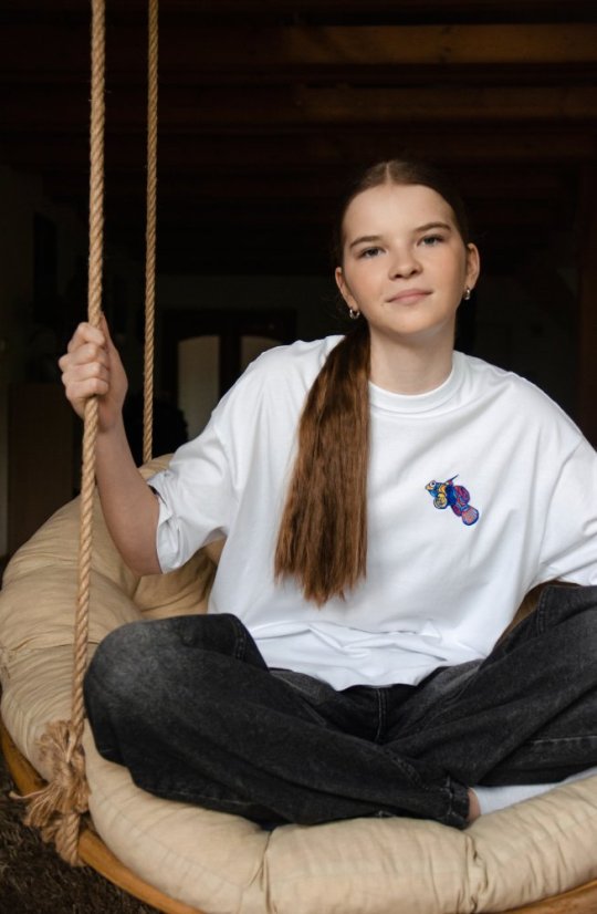 Unisex bílé triko, s výšivkou VŘETÉNKA MANDARÍN - Barva: Bílá, Velikost: M