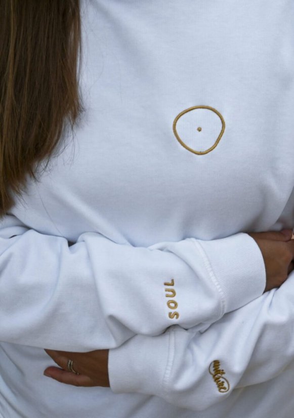 Unisex bilá mikina z bio bavlny, s výšivkou SOUL - Barva: Bílá, Velikost: L