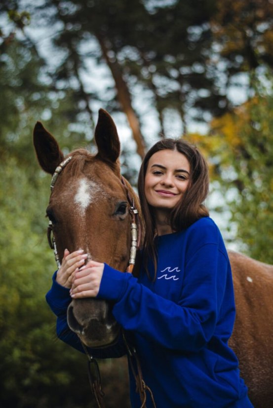 Unisex modrá mikina z bio bavlny, s výšivkou OCEAN - Barva: Modrá, Velikost: M