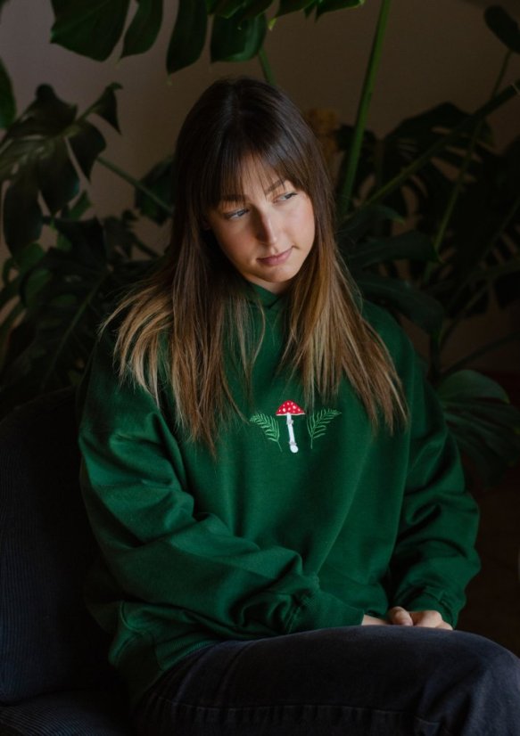 Unisex zelená mikina z bio bavlny, s výšivkou LES - Barva: Tmavě zelená, Velikost: XL