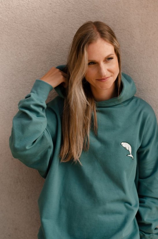 Unisex šedozelená mikina z bio bavlny, s výšivkou "V Hlubinách" - Barva: Šedozelená, Velikost: L
