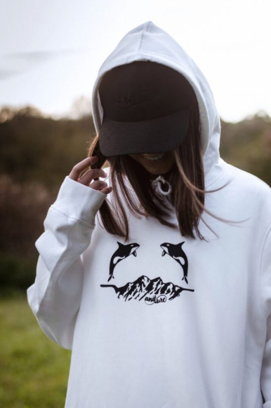 Unisex bílá mikina s kapucí „Volnost na vrcholu” - Barva: Bílá, Velikost: XL