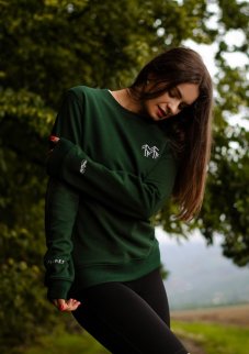 Unisex tmavě zelená mikina z bio bavlny, s výšivkou PLANET