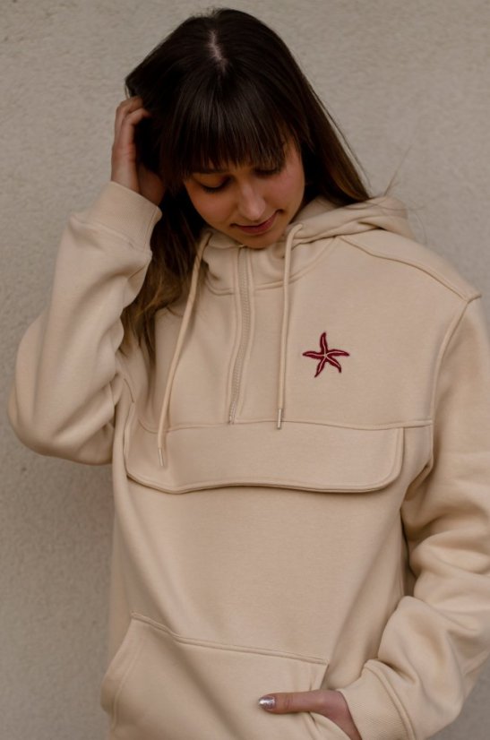 Unisex béžová mikina z bio bavlny, s výšivkou MOŘSKÁ HVĚZDICE - Barva: Béžová, Velikost: XL