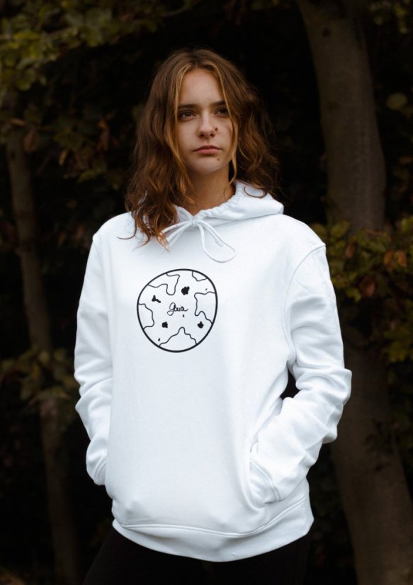 Unisex bílá mikina s kapucí „Matka Země” - Barva: Bílá, Velikost: XL