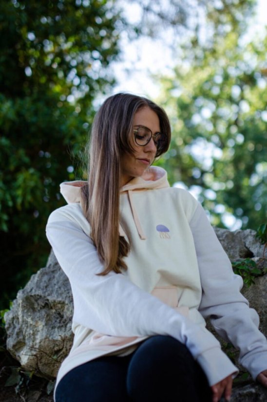 Unisex duhová mikina z bio bavlny, s výšivkou MEDÚZA - Velikost: M