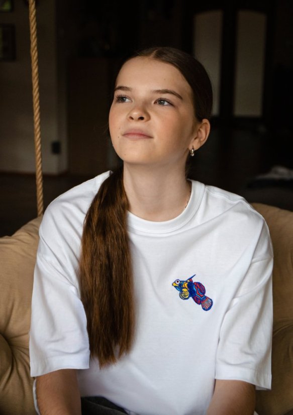 Unisex bílé triko, s výšivkou VŘETÉNKA MANDARÍN - Barva: Bílá, Velikost: M