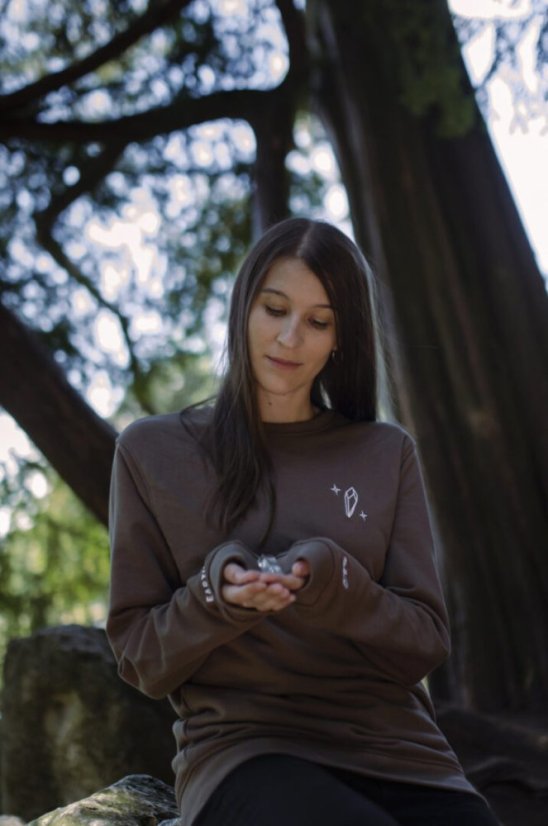Unisex hnědá mikina z bio bavlny, s výšivkou EARTH - Barva: Hnědá, Velikost: S