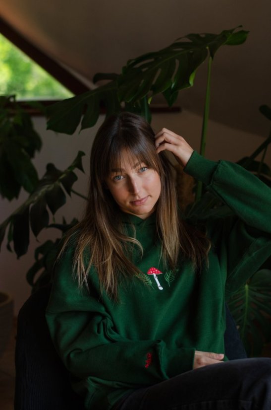 Unisex zelená mikina z bio bavlny, s výšivkou LES - Barva: Tmavě zelená, Velikost: XL