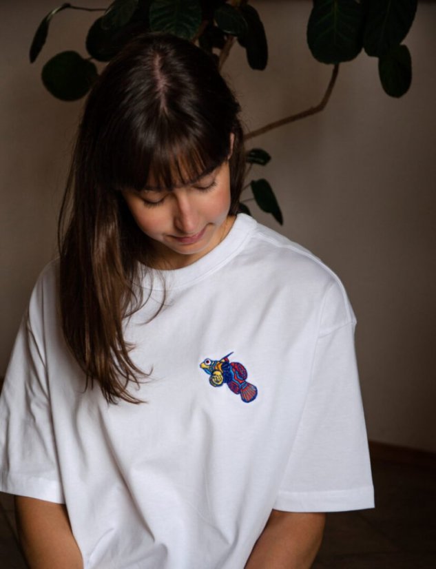 Unisex bílé triko, s výšivkou VŘETÉNKA MANDARÍN - Barva: Bílá, Velikost: L