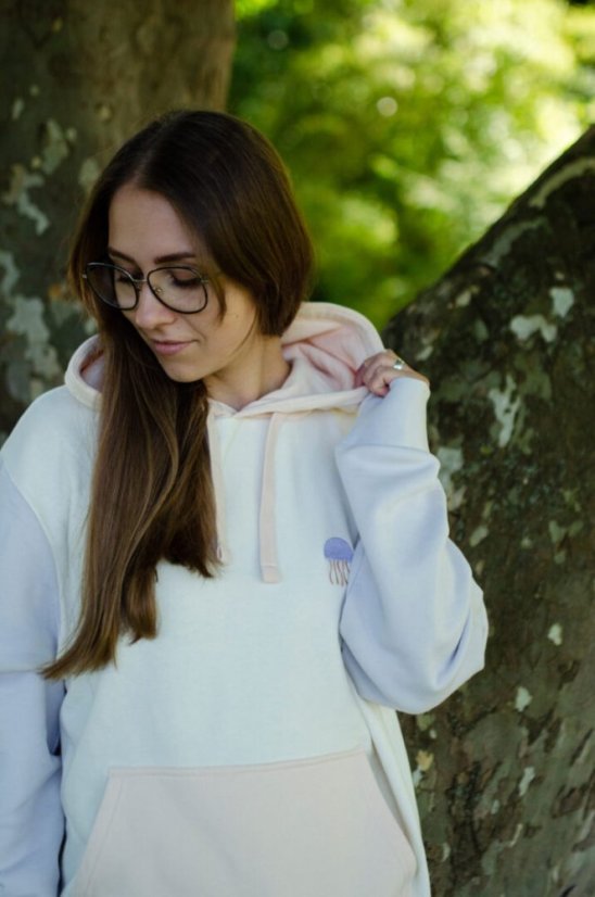 Unisex duhová mikina z bio bavlny, s výšivkou MEDÚZA - Velikost: M