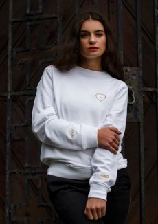 Unisex bilá mikina z bio bavlny, s výšivkou SOUL